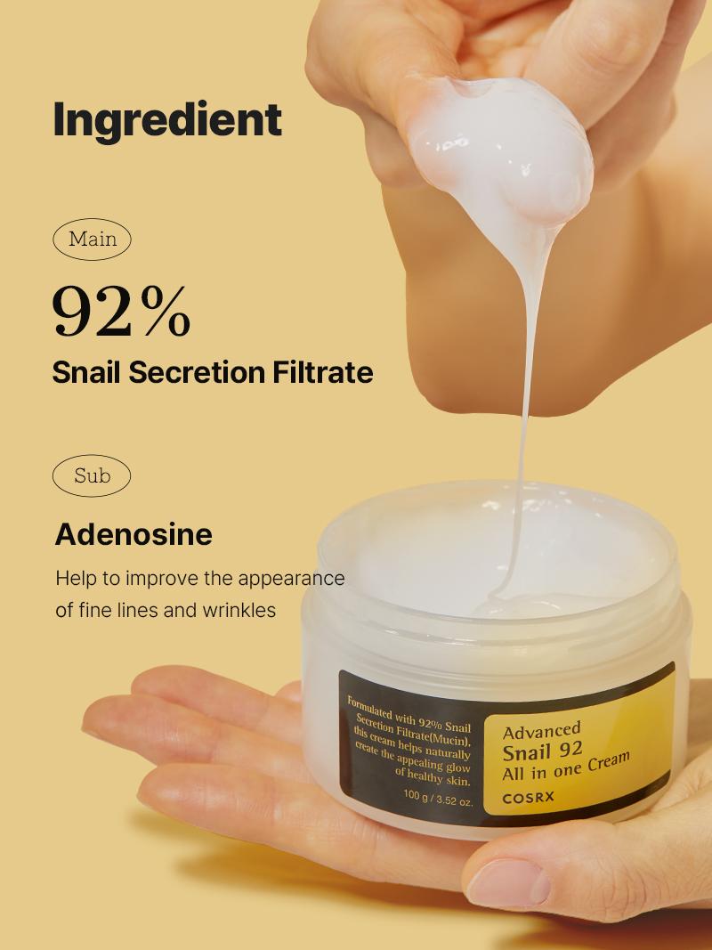 [COSRX Official] Advanced Snail 92 All In One Cream (100g) | ULTIMATE SOLUTION CREAM NOURISHES, MOISTURIZES & REPAIRS DAMAGED SKIN Effective Moisturizer Lightweight Moisturizer