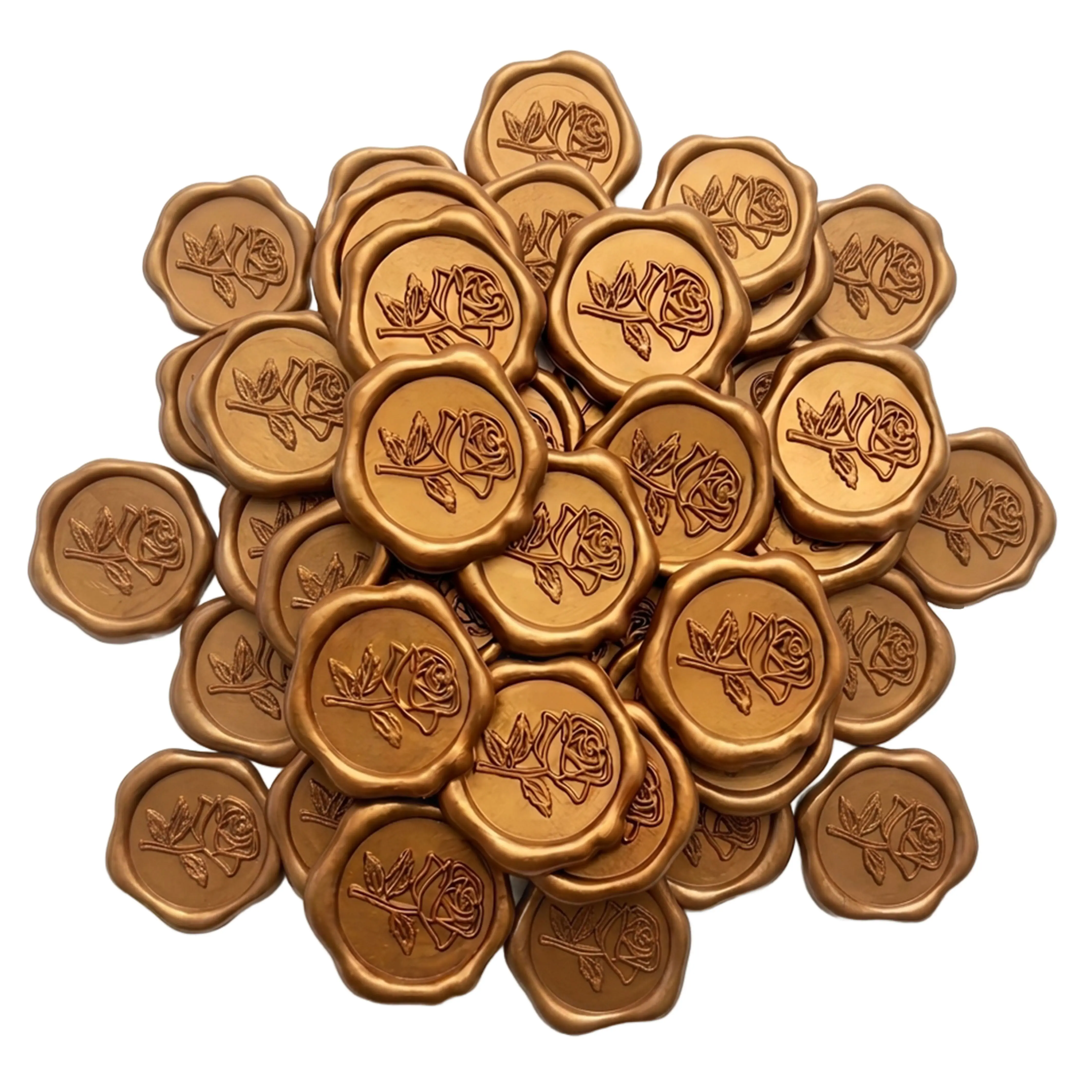 50 Pcs 30mm Gold Rose Envelope Wax Seal Stickers, Wedding Invitation Embellishments, Easy-To-Use Office Stationery Labels for A6/A7/A9 Envelopes with Strong Adhesion