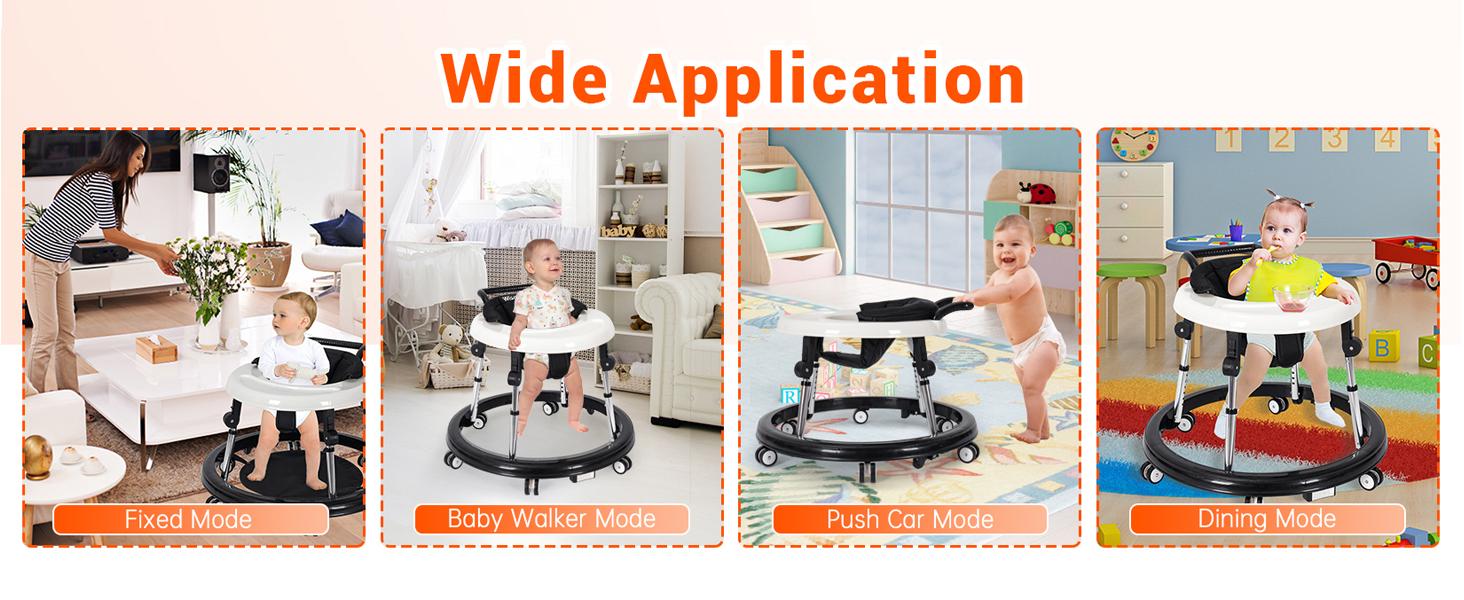Baby Walker Foldable with 9 Adjustable Heights, Baby Walkers and Activity Center for Boys Girls Babies 7-18 Months, Baby Walker with Wheels Portable