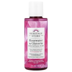 Heritage Store Hydrating Facial Splash, Dry to Combination Skin, Rosewater & Glycerin, 4 fl oz (118 ml)