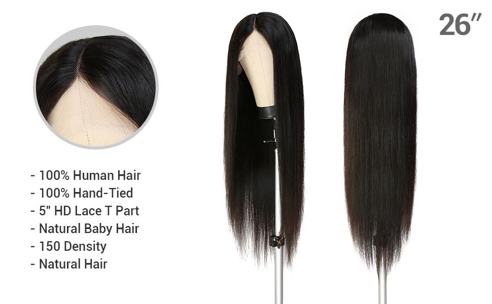 Celebrity 100% Virgin Human Hair HD Lace 5" T Part Wig Straight (12-24")