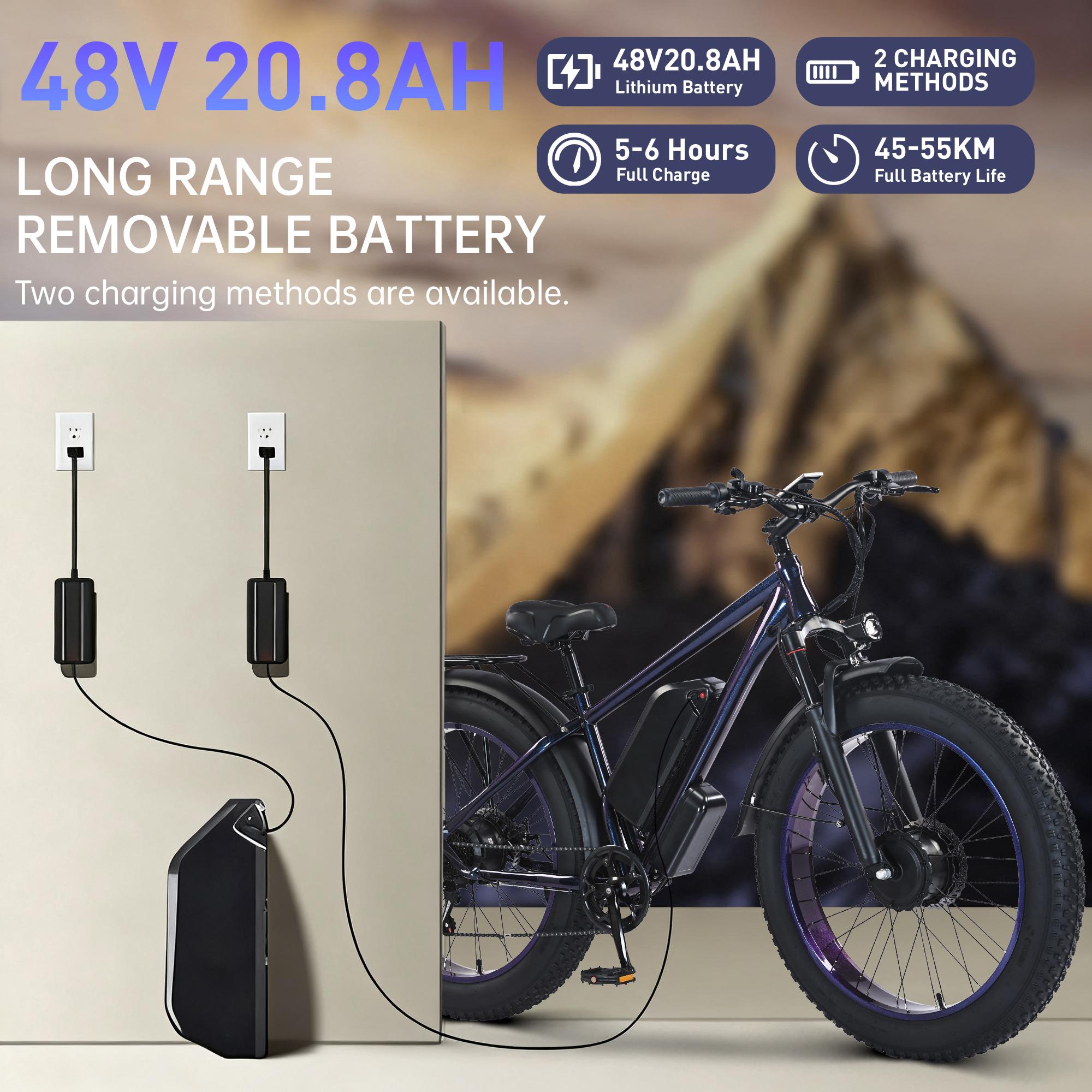 DRIFT.SLIDE 2000W peak power, front and rear dual motor electric bicycle, 40MPH electric light motorcycle, 48V 20.8 Ah UL 2849 detachable battery, 7-speed 26 inch all terrain inflatable tires, preferred for urban commuting and off-road driving DRIFT.SLIDE 2000W peak power, front and rear dual motor electric bicycle, 40MPH electric light motorcycle, 48V 20.8 Ah UL 2849 detachable battery, 7-speed 26 inch all terrain inflatable tires, preferred for urban commuting and off-road driving