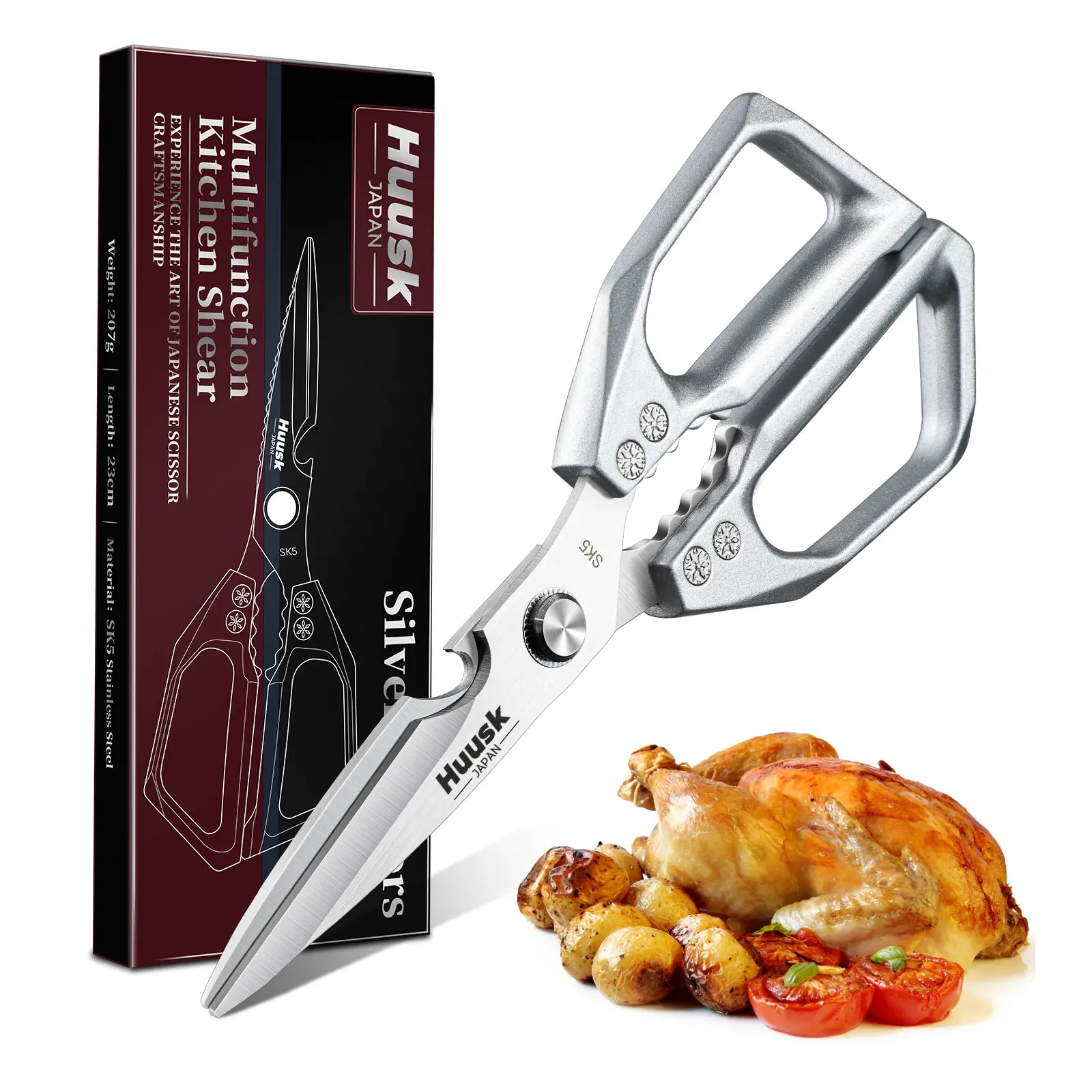【Summer Sale】HUUSK Kitchen Scissors All Purpose -FallFreshness- Stainless Steel Kitchen Shears, Sharp Silver Meat Scissors, Dishwasher Safe,  Poultry Shears, Japanese Cooking Scissors for Food, Chicken Bones, and Turkey, Christmas  Gift!