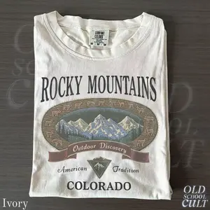 Vintage Rocky Mountains Colorado T-Shirt, Outdoor Discovery Graphic Tee, 90s Mountain Hiking Shirt, Comfort Colors® Ivory Nature Top