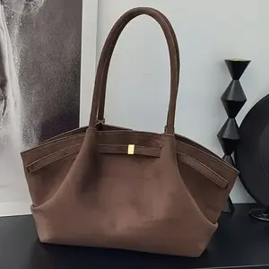 Women's Vintage Large Tote Bag - Soft -Like Texture Handbag with ic Closure, Coffee/Navy/Red/Burgundy/Black, Elegant Work, Shopping & Gift Handbag (No Hardware Closure) Luxurious Feel Style