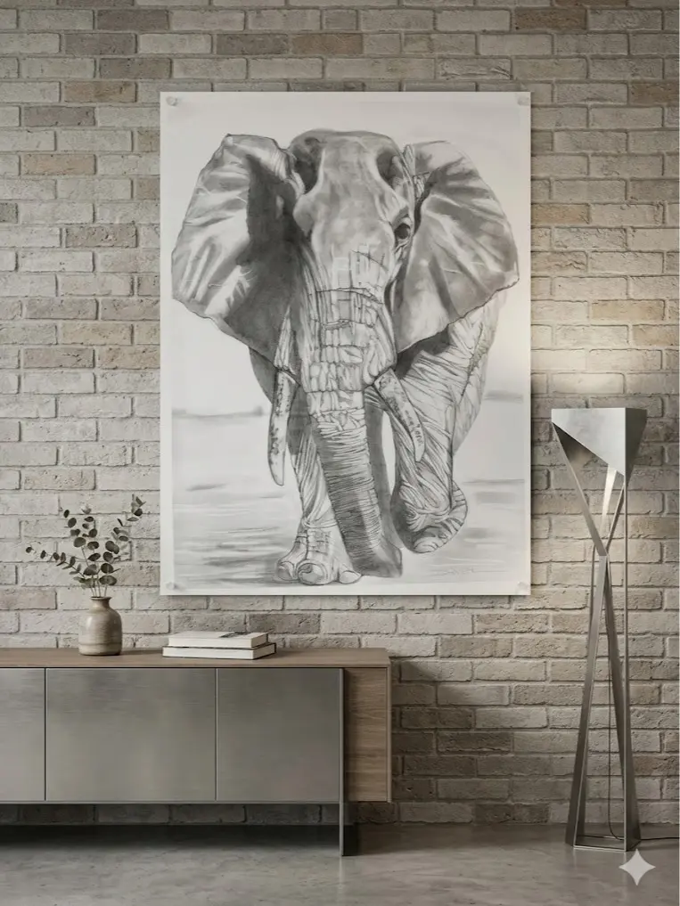 Hand Made Original Art Graphite Elephant Drawing by Daniel Solone