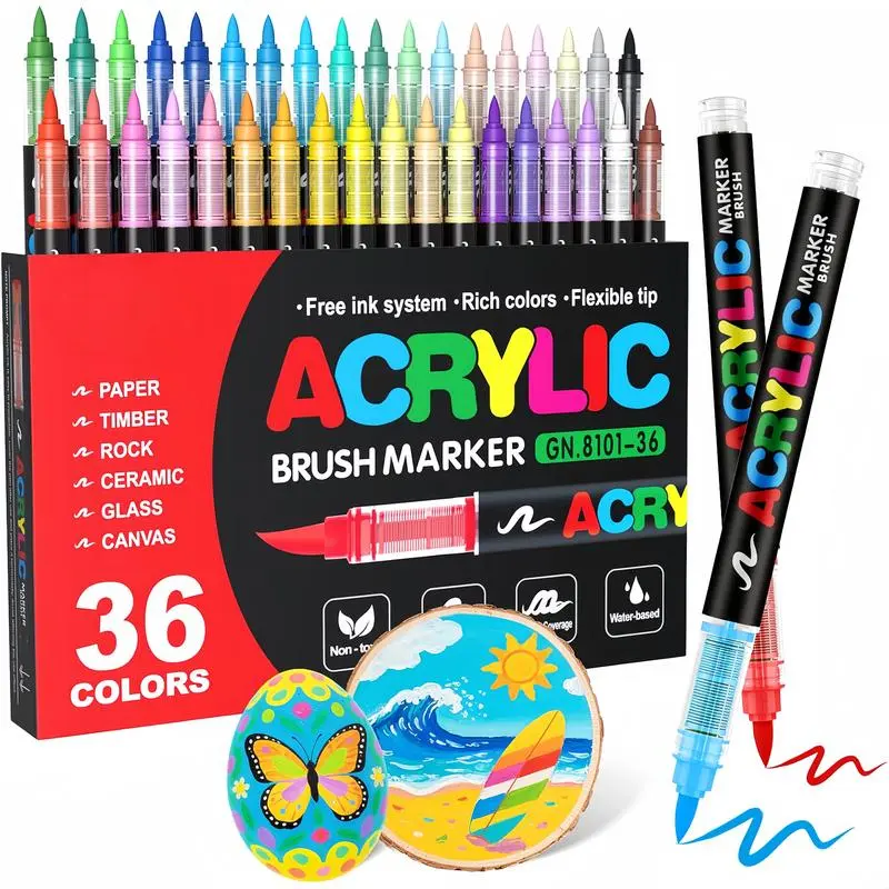 Direct Liquld Soft Head Acrylic Marker Pen - Brush Tip Acrylic Paint Pens,Waterproof Coloring & Highlighting - Art Paint Marking Set for Glass Stone Wood Plastic Paper - Professional Art Pen Set, teen girl gifts christmas gifts