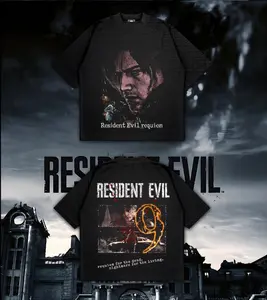 Leon resident evil 9 requiem Edition Double Printed Oversize Lightweight Tee TV series game Vintage Graphic Design Top Cotton Comic Movie Superheroes Streetwear T-Shirt Clothes Menswear Womenswear.