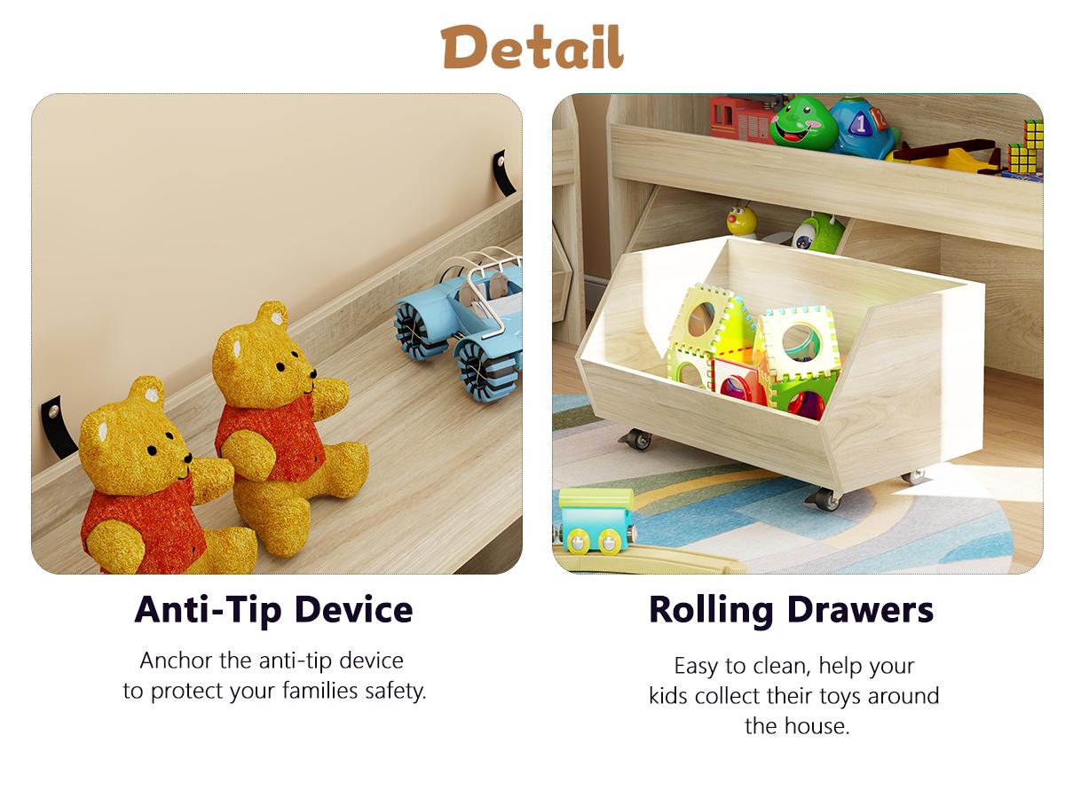 COZPAW Toy Storage Organizer, 2 Tier Montessori Shelf with Movable Bins, Toy Organizers Book Shelf for Kids Room, Playroom, Nursery