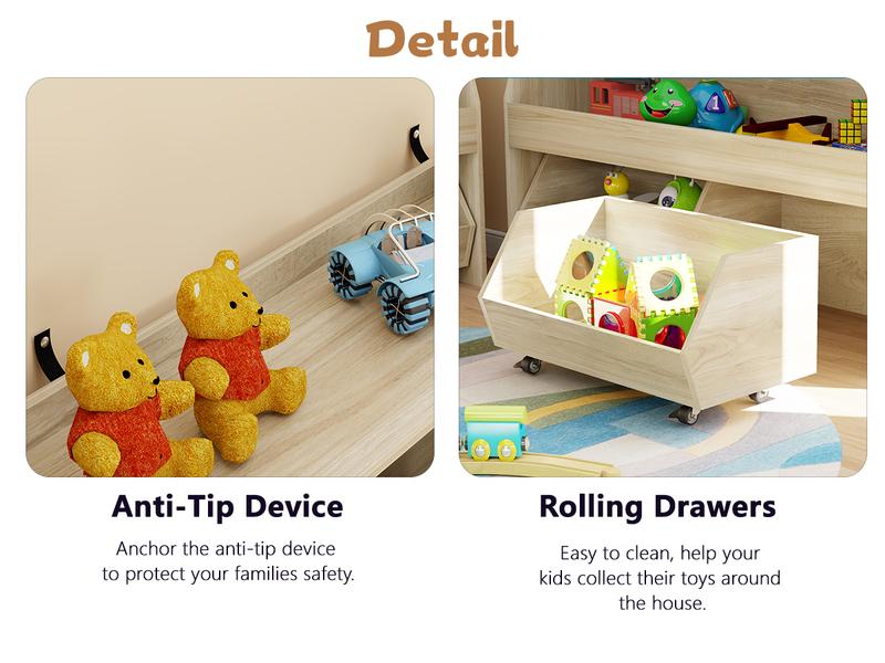 COZPAW Toy Storage Organizer, 2 Tier Montessori Shelf with Movable Bins, Toy Organizers Book Shelf for Kids Room, Playroom, Nursery