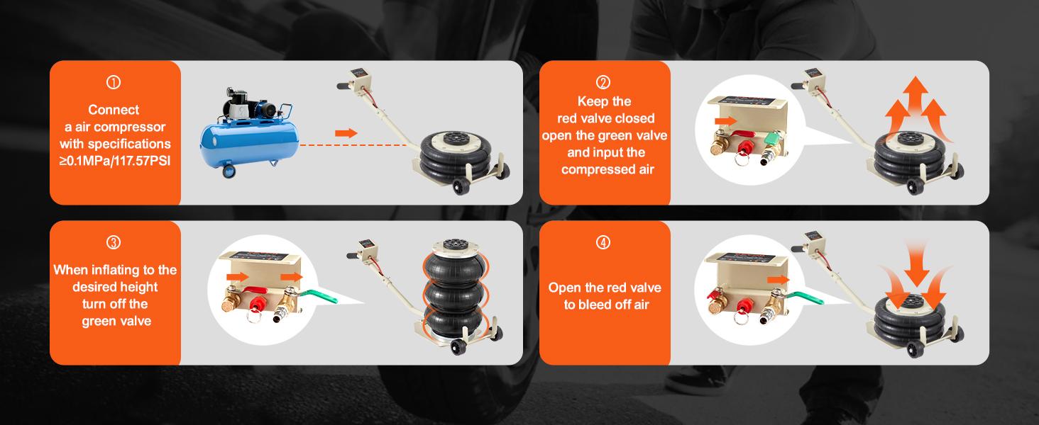 VEVOR Pneumatic Air Jack, TikTokShopBlackFriday, 3T / 6600 lbs Triple Bag Air Jack, Airbag Jack with Six Steel Pipes, Lift up to 17.7 inch/450 mm, 3-5 s Fast Lifting Pneumatic Jack, with Long Handles for Car, Garage, Repair