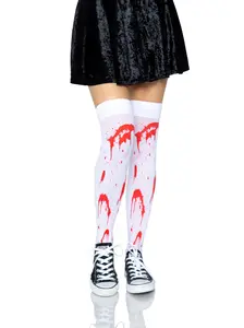 Women's Halloween Costume Thigh-High Socks, Rhea Zombie Design, Soft Fabric for Leg Coverage