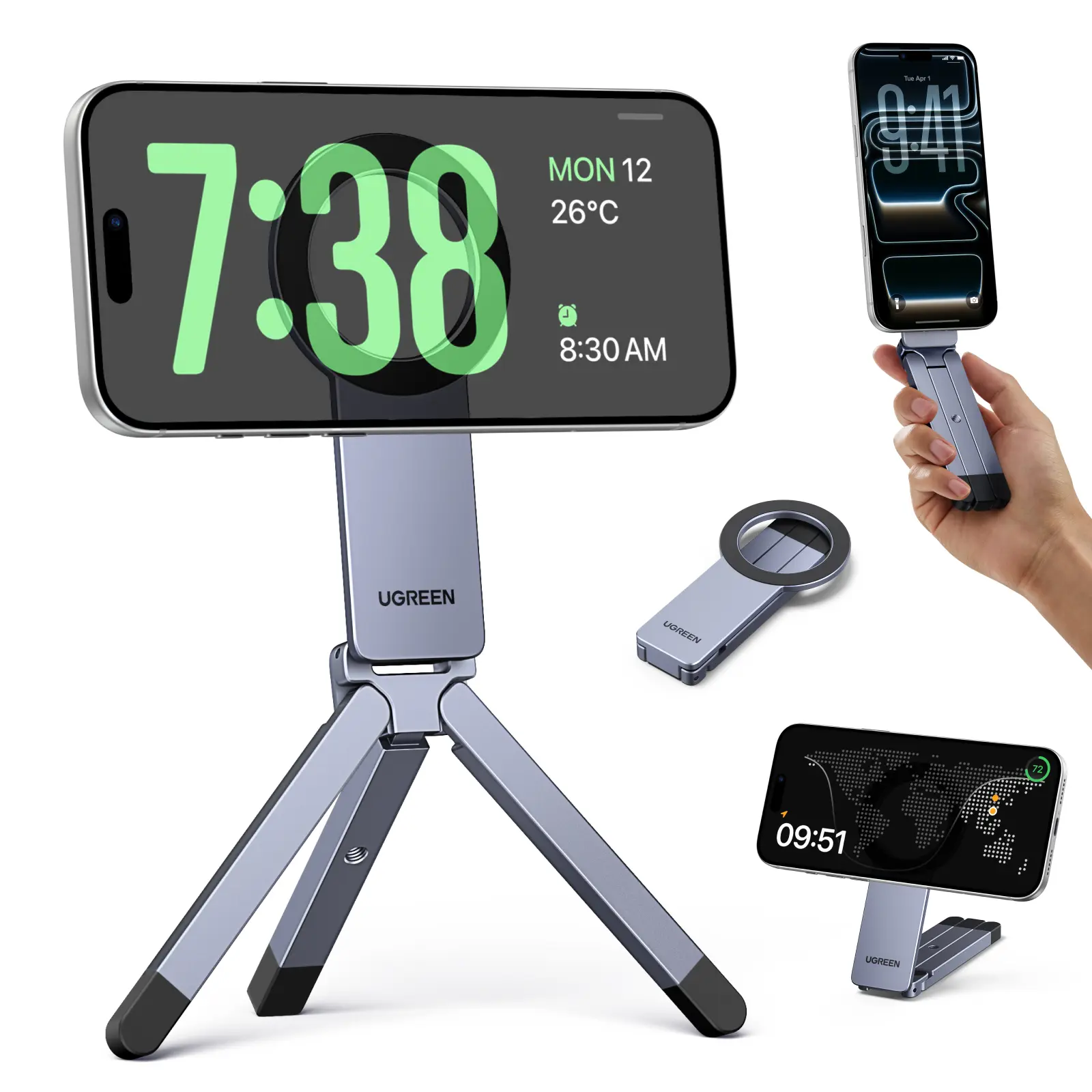 UGREEN Magnetic Phone Tripod Stand for iPhone - Strong Magnet Foldable Cell Phone Stand Pocket Cell Phone Stand for Vlog, Gym, Travel Essentials, Mini Tripod Phone Stand Compatible with iPhone 17 16 15 14 13 12 Series summerwins