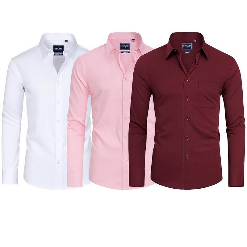 3-Pack Alimens&Gentle Men's Stain Sheild Business Casual Dress Shirts - Slim Fit Long Sleeve Button Down Shirt