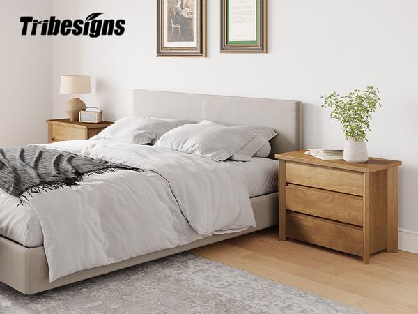 Tribesigns Nightstand with 3 Drawers, Farmhouse Large Bedside Table with Storage for Bedroom, Living Room, Easy Assembly, Rustic Brown (1 pc) Tribesigns Nightstand with 3 Drawers, Farmhouse Large Bedside Table with Storage for Bedroom, Living Room, Easy Assembly, Rustic Brown (1 pc)