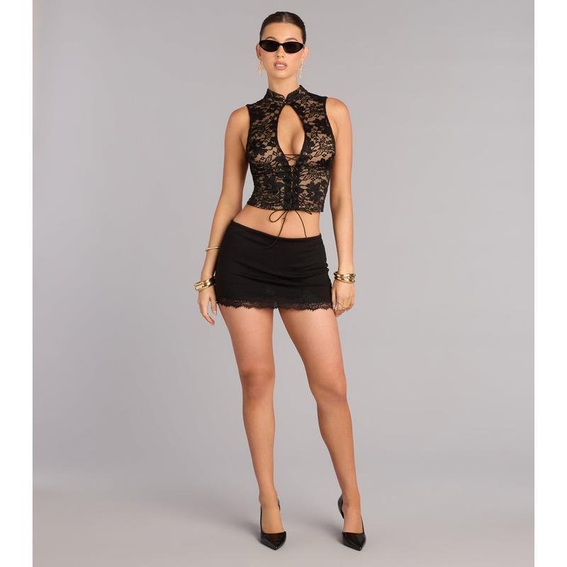 All Eyes Lace Up Open Back Crop Top