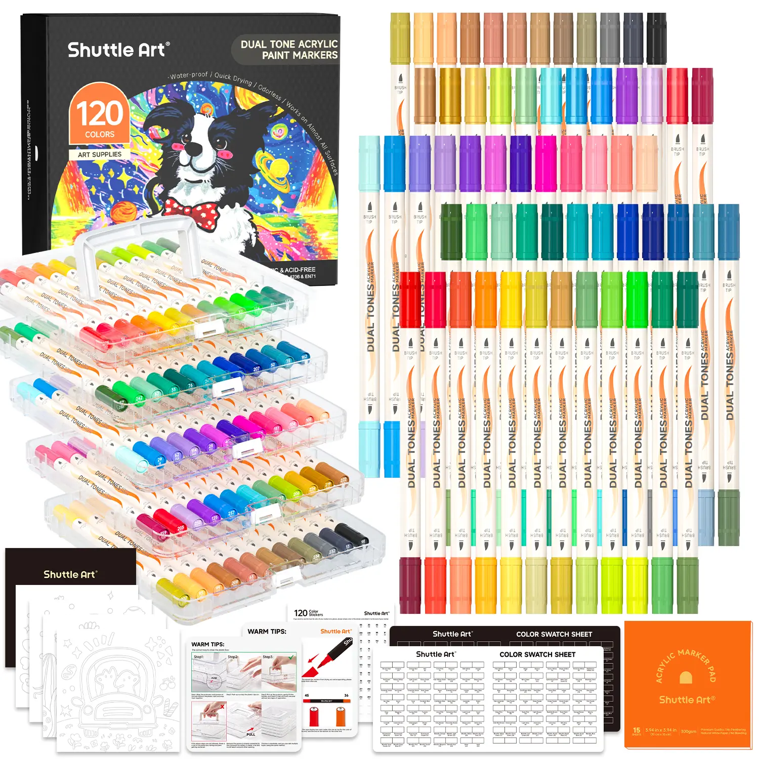 Shuttle Art 48/120 Colors Dual-Tone Acrylic Paint Markers, Acrylic Paint Pens for Rock Painting, Ceramic, Wood, Canvas, Glass, Stone, Fabric, Card Making, DIY & Art Supplies, Gift,back to school,back to school haul