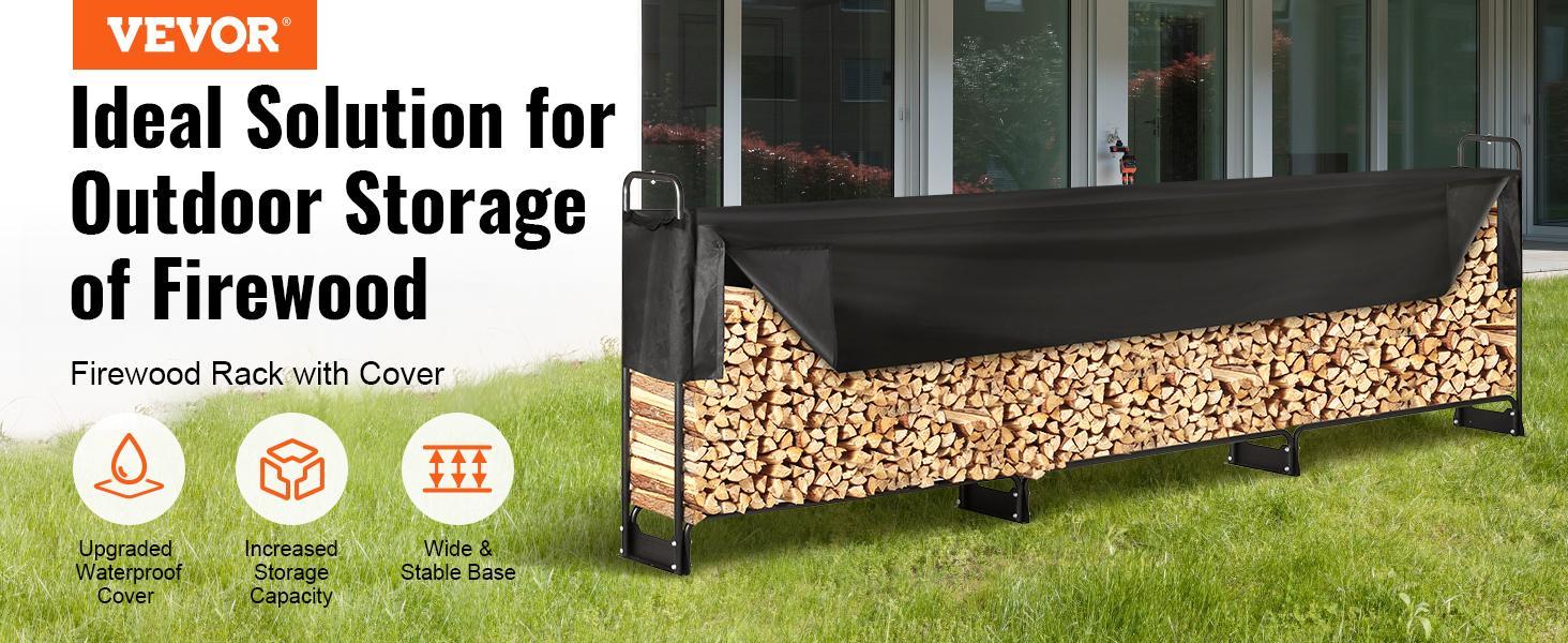 VEVOR 12.7FT Outdoor Firewood Rack with Cover, 152x14.2x46.1in,Heavy Duty Firewood Holder & 600D Oxford Waterproof Cover for Fireplace, Patio, Indoor/Outdoor Log Storage Rack for 3/4 Cord of Firewood Organiser Room VEVOR 12.7FT Outdoor Firewood Rack with Cover, 152x14.2x46.1in,Heavy Duty Firewood Holder & 600D Oxford Waterproof Cover for Fireplace, Patio, Indoor/Outdoor Log Storage Rack for 3/4 Cord of Firewood Organiser Room
