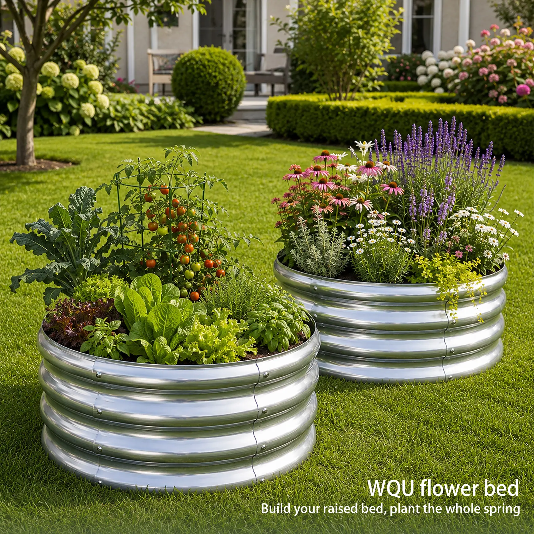 Galvanized Steel Raised Garden Bed 2-Pack - 24in Round Heavy-Duty Outdoor Planter Box, Easy DIY Assembly for Rooftop Gardening, Beginners & Experienced Gardeners, Flower Pots & Planters, Metal
