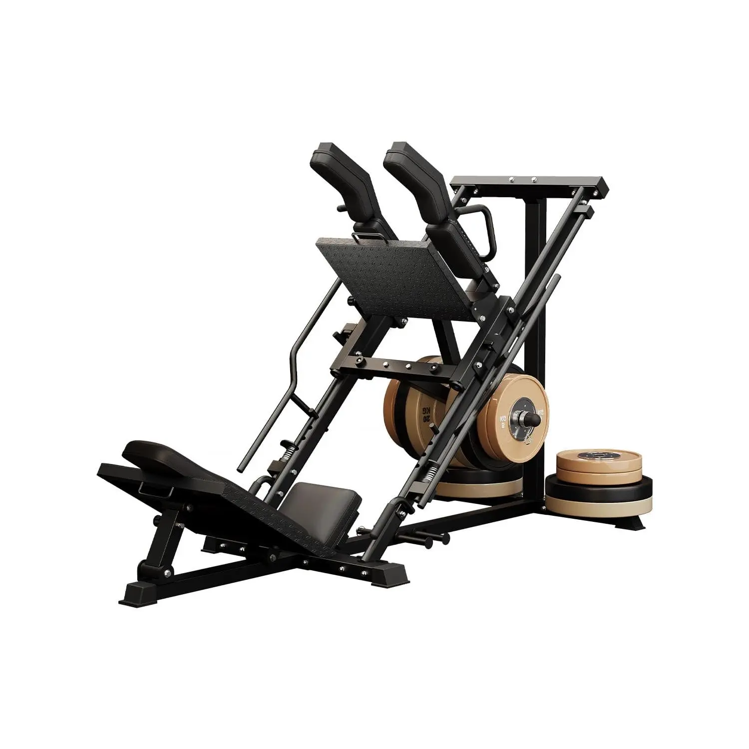2-in-1 Leg Press & Hack Squat Machine, Linear Bearing Smooth Track, Fits 1" & 2" Weight Plates, 1200LB Capacity, 4-Position Safety Stops, Quick-Change Footplate, Plate Storage (Weights Not Included)