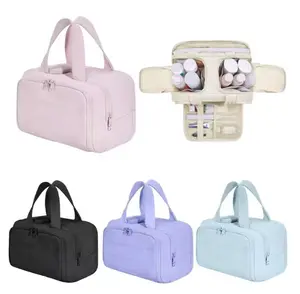 Large Capacity Portable Makeup Bag, New Design Handheld Travel Cosmetic Wash Waterproof Multi-Functional Organizer with Partition