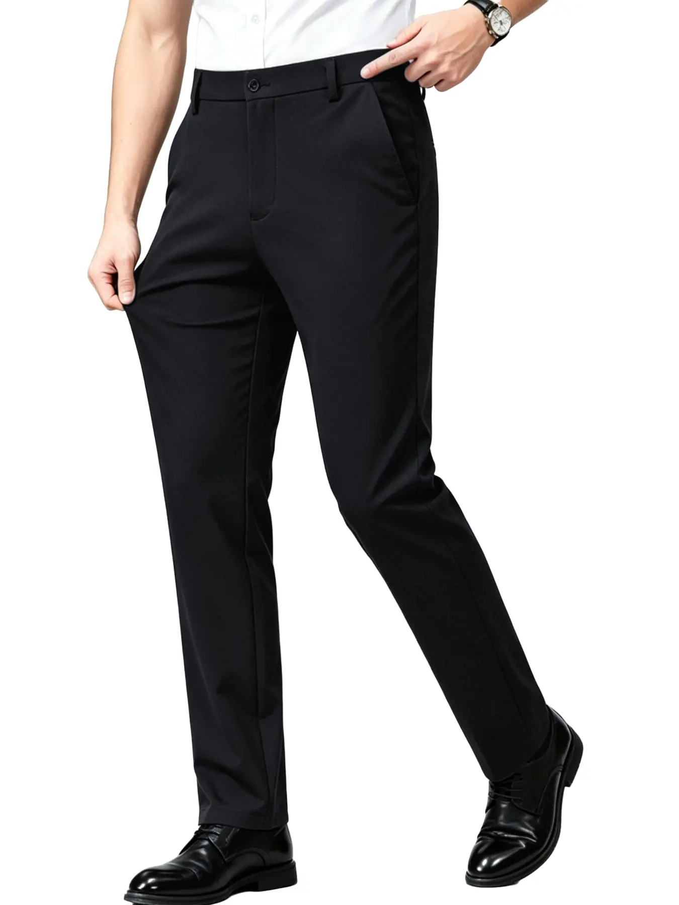 1 piece men's Business Casual Plain Pants, Wrinkle-Resistant Comfortable Breathable Fabric, Slimming Leg Design, Ideal for Office & Light Business