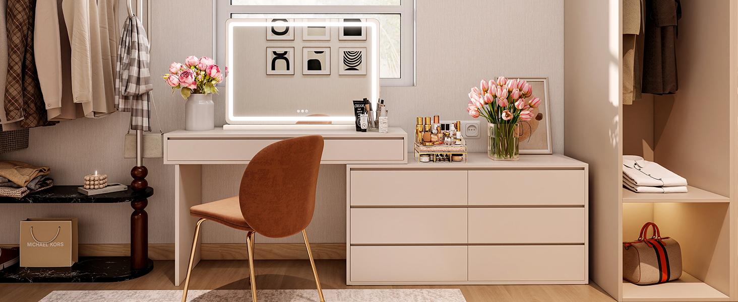 Vanity Mirror with Lights, LED Makeup Mirror with Dimmable 3 Color Modes, Touch Screen Control Vanity Based Mirror Desk Mirror Square White Decor