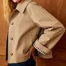 TANKANEO Women's Oversized Cropped Trench Coat - Lightweight Single-Breasted Barn Windbreaker, Long-Sleeve Loose Solid Fall Workwear with Plaid Lining, S Size, Machine Washable, Breathable, Lightly Waterproof, Durable