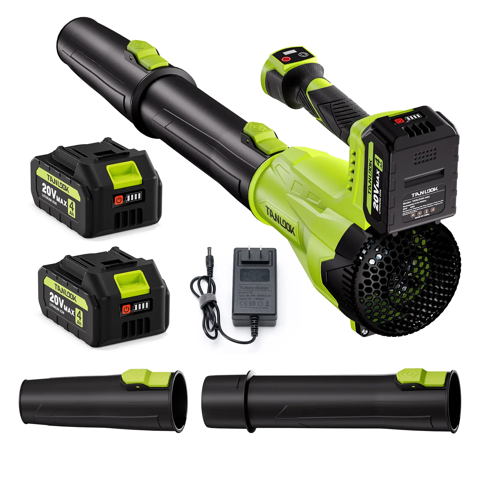 TANLOOK New Digital Display Electric Handheld Cordless high power Turbo Leaf blower:2x 4Ah batteries, max rotation speed 26,000 RPM,max air volume 580 CFM,wind speed up to 160 MPH.Ideal for autumn/winter snow removal,Lightweight gardening work, Lightweigh