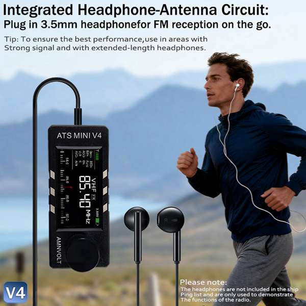 New Upgrade ABS V4 ATS Mini Si4732 All Band DSP Radio FM AM SSB LSB USB Receiver with Hi-Z Headphone Amplifier Circuit & 360-degree Rotation Antenna