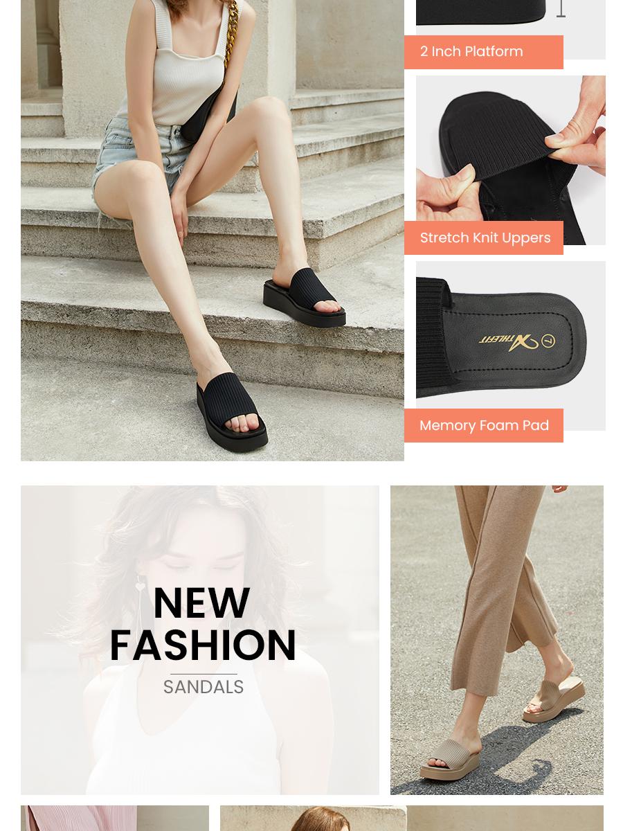 Athlefit Women's Slip On Platform Sandals Comfortable Open Toe Flatform Chunky Sandals Walking Shoes Footwear Springtok Summer