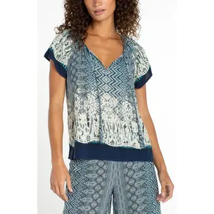 Short Sleeve Woven Top w/ Front Tie (Liverpool)