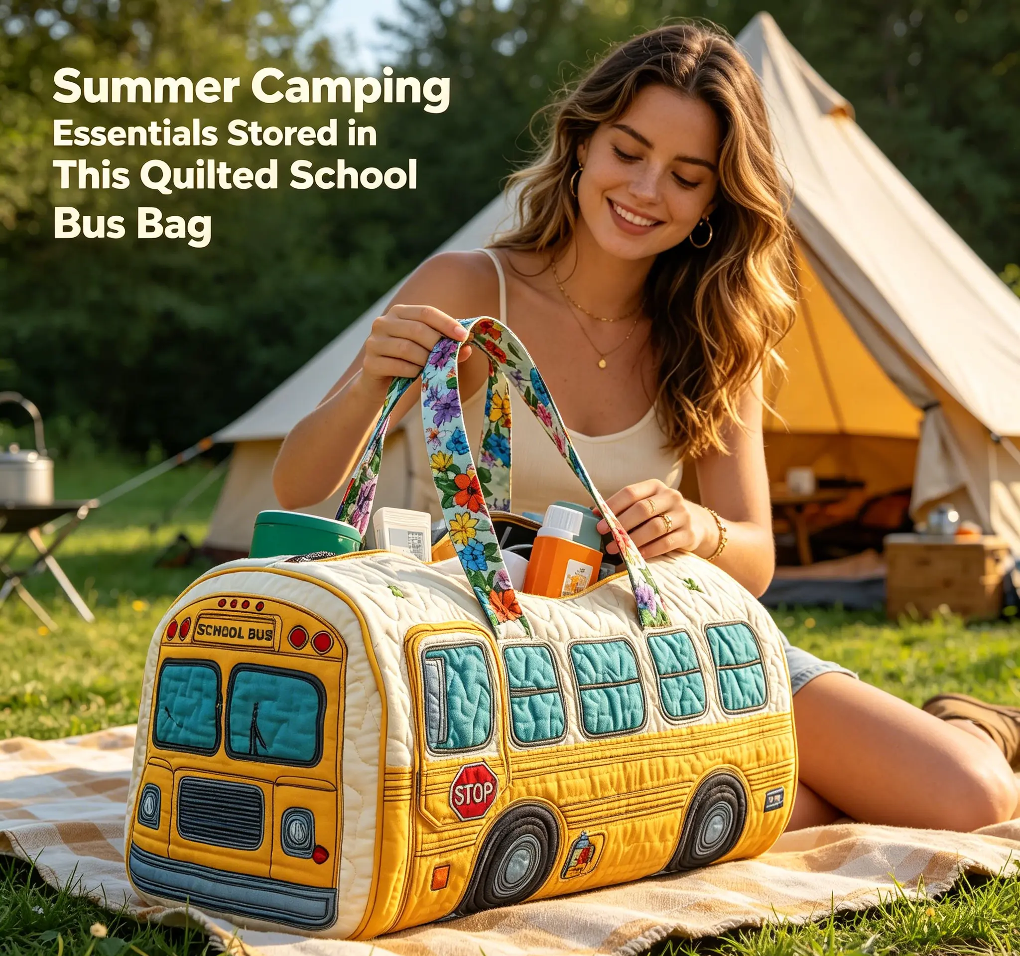 Summer Road Trip Essential My Quilted School Bus Duffle Bag Beach Days & Picnics Just Got Cuter With This Bus Bag From Pool Days To Weekend Trips – This Bus Bag Does It All My Go-To Summer Bag Fits Everything (18” Large Size)