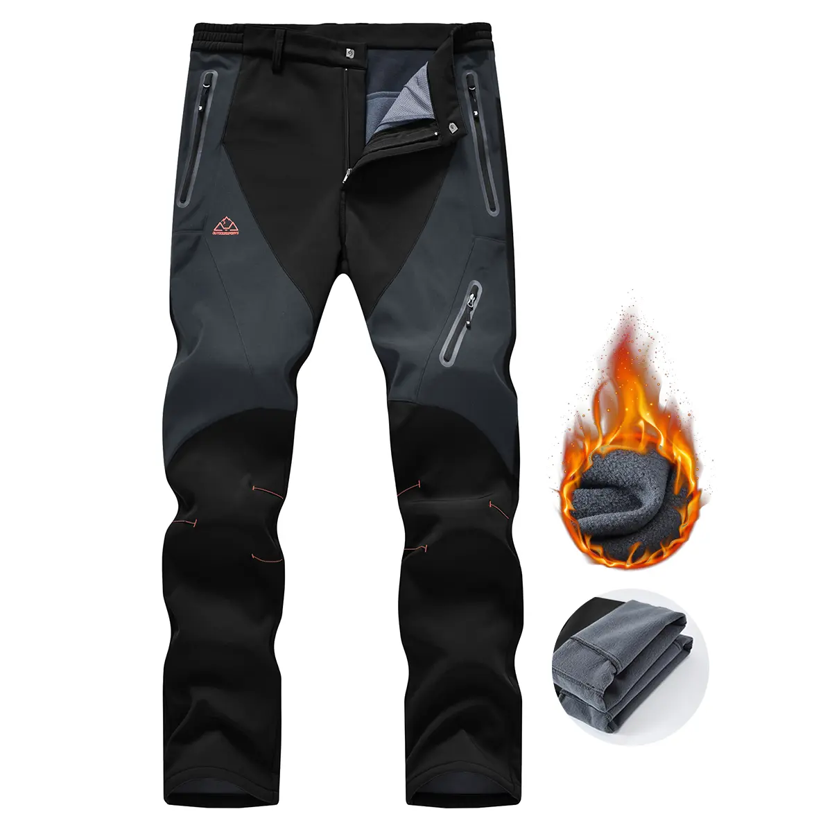 【Creator's Pick】GOPUNE Men's Waterproof Pants Insulated Cold weather Hiking Winter Snow Ski Softshell Outdoor Pants Zipper Pockets Climbing Jogger Trousers Thermal Lined Menswear