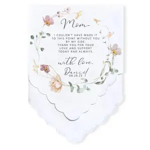 Personalized Wedding Handkerchief | Heartfelt Gift for Mother of the Bride Gifts | Thoughtful Customized Gift | Mother of the Bride Handkerchief | Custom Gift Keepsake for Mom | Spring Floral Wreath