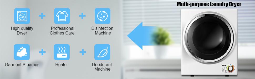 Costway - 1.5 Cu .ft Clothes Dryer with Stainless Steel Tub,Compact Laundry Dryer, 110V Electric Portable Clothes Dryer with Stainless Steel Tub, Control Panel Downside Easy Control for 4 Automatic Drying Mode Costway - 1.5 Cu .ft Clothes Dryer with Stainless Steel Tub,Compact Laundry Dryer, 110V Electric Portable Clothes Dryer with Stainless Steel Tub, Control Panel Downside Easy Control for 4 Automatic Drying Mode