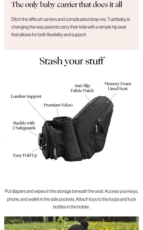 Tushbaby Hip Seat Hands-Free Attachment- Baby and Toddler Carrier Up to 36 Months or 45 Pounds Tushbaby Hip Seat Hands-Free Attachment- Baby and Toddler Carrier Up to 36 Months or 45 Pounds