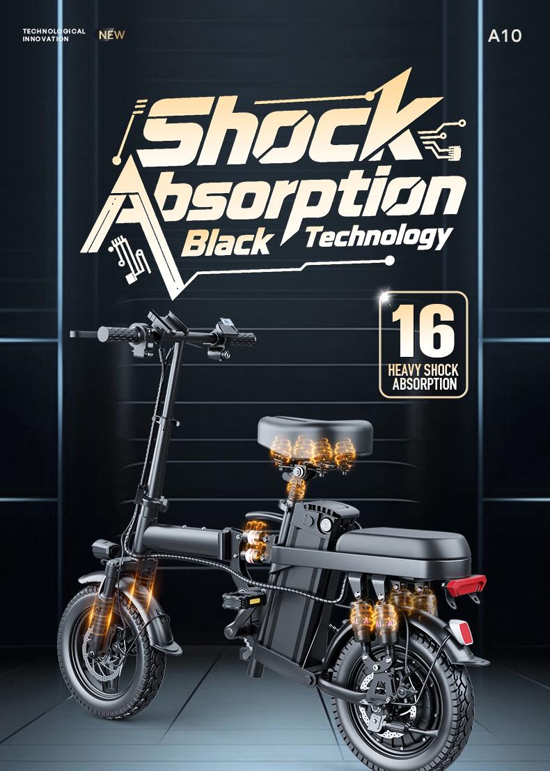 Adult electric folding bicycle with 500W motor, 16-level shock absorption system, 48V 15Ah battery, and a range of 100 kilometers. Wheel Pedals Ebike Charger SpringStatements