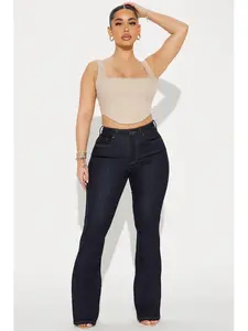 Milana Sculpting Stretch Flare Jeans - Dark Wash, 5 Pocket, 10.5" High Rise, 34" Inseam, High Stretch, 70% Cotton, 28% Polyester, 2% Spandex