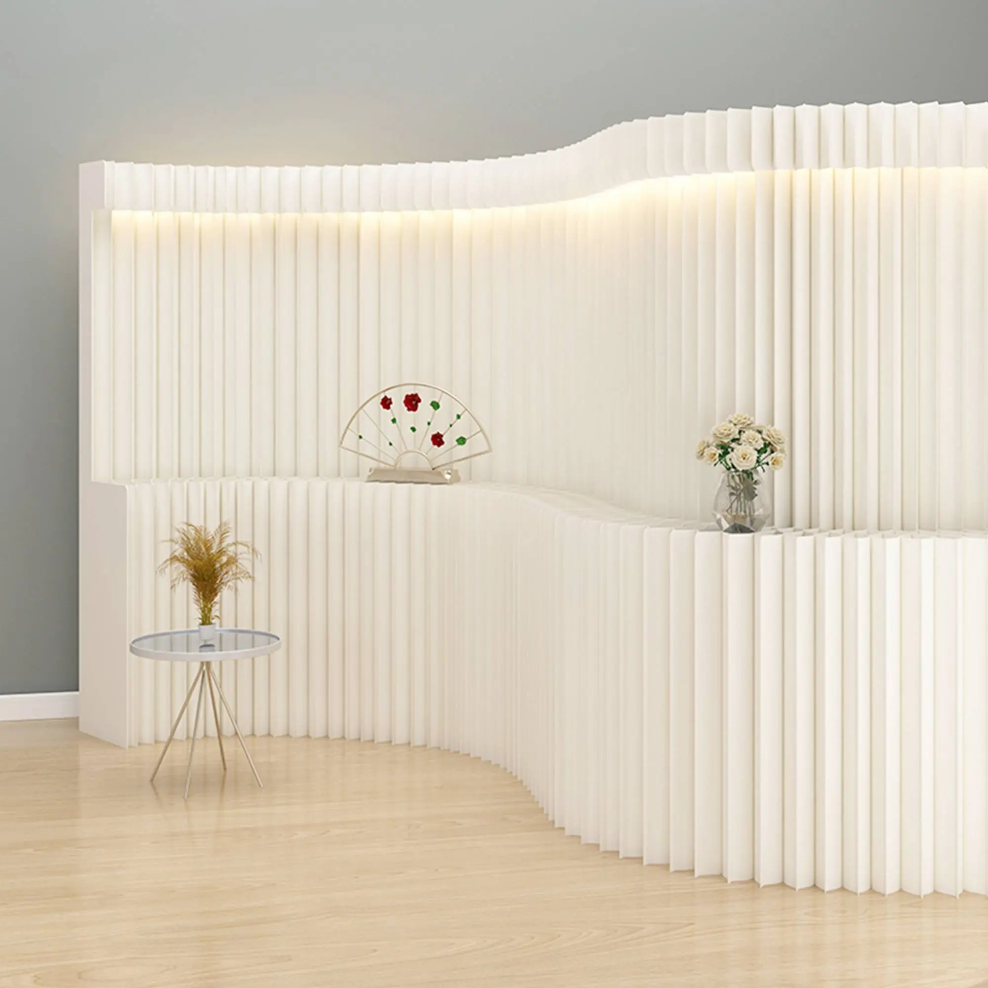 Room Divider with Shelf, Multifunctional Partition Wall, Kraft Paper, No Assembly Required  Ideal for Offices, Living Rooms, Bedrooms, Beauty Salons, and Storefronts