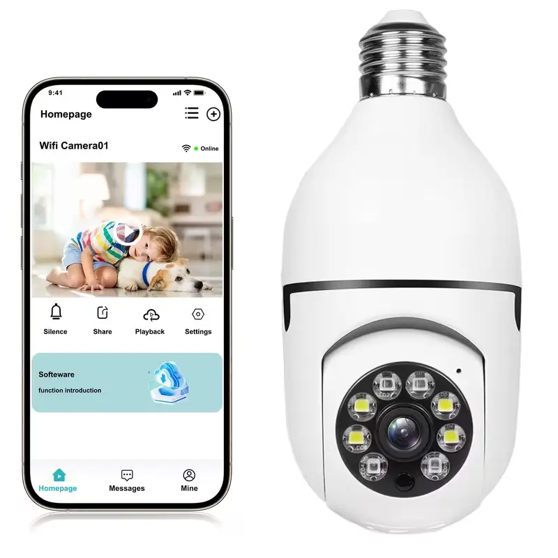 3MP Wi-Fi E27 Socket Light Bulb Camera, 360° PTZ Indoor Panoramic View, AI Motion Sensor, Night Vision, 2-Way Audio, Easy Installation, Smartphone Remote Control, Local & Cloud Storage, Home Security Camera for Home Use