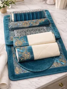 Luxury 19-Piece Bathroom Set Includes 2 Bath Mats Toilet Seat Cover Shower Curtain 3 Towels 12 Hooks Complete Ensemble for Coordinated Look Decorative Versatile Design