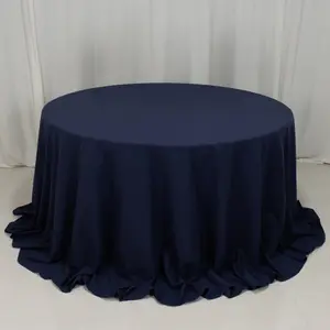 Cotton Blend Round Tablecloth 132" Navy Blue - Wrinkle-Resistant Finish Seamless Table Cover