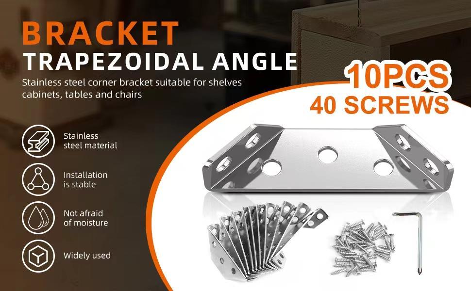 10-40pcs Corner Bracket with Screws,Universal Stainless Steel Furniture Corner Connector, Heavy Duty Triangular Support Angle Brackets for Wood Furniture, Cabinets, Tables, and Chairs