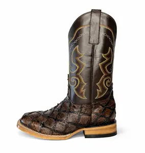 Dark Ranch Brown Pirarucu Boots-Square Toe