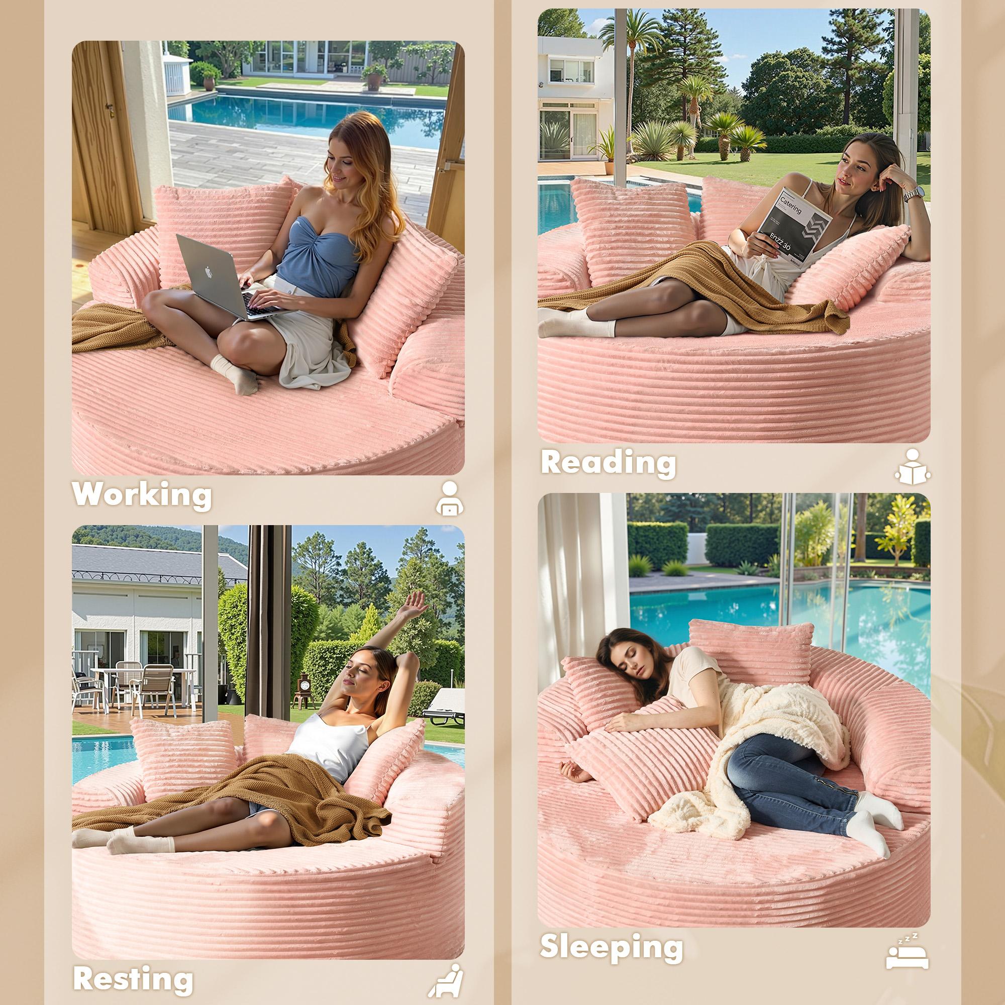 【Black Friday & Cyber Monday Deal】OOSWIFT 59" W Oversized Corduroy Lounge Chair, Single Sofa Bed with Pillows, Modern Wide-Arm Sleeper Chair for Living Room, Lounger for Nursery & Home Theater, Cozy Round Reading Chair