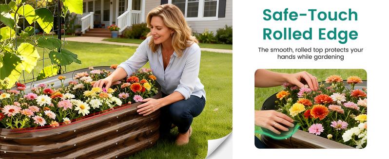 Lilypelle Galvanized Raised Garden Bed Set – 2-in-1 or 3-in-1 Planter Boxes with 71" or 87" Trellis for Climbing Plants, Outdoor Gardening Raised Beds with Climbing Net for Fruits, Vegetables, Flower