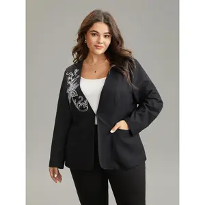 【Sharp & Structured】Bloomchic Floral Embroidered Hook Buckle Pocket Blazer 2026 Spring Break Gift For Easter's Day Mother's Day