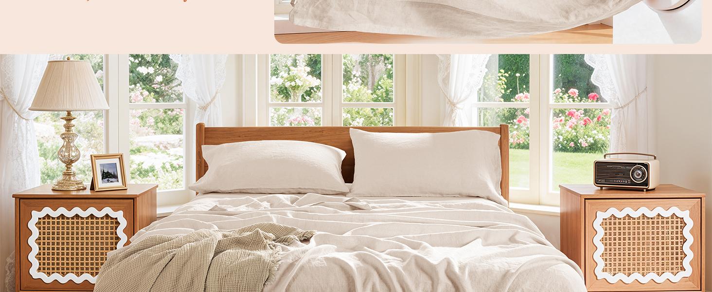 Soft Washed Linen Bed Sheets - Ultra-Soft Feel, Deep Pocket Cooling & Breathable Sheet Set, Temperature Regulating Fabric That Gets Softer With Every Wash