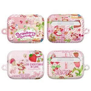 Coquette Pink Strawberry Shortcake AirPods Case for Christian| Retro 80s Cartoon Aesthetic Pink Coquette | Christian Bible Verse  Cover for AirPods Pro 1/Pro 2/Pro 3 & AirPods 1/2/3/4 | Inspirational Scripture, Religious Faith, God Jesus
